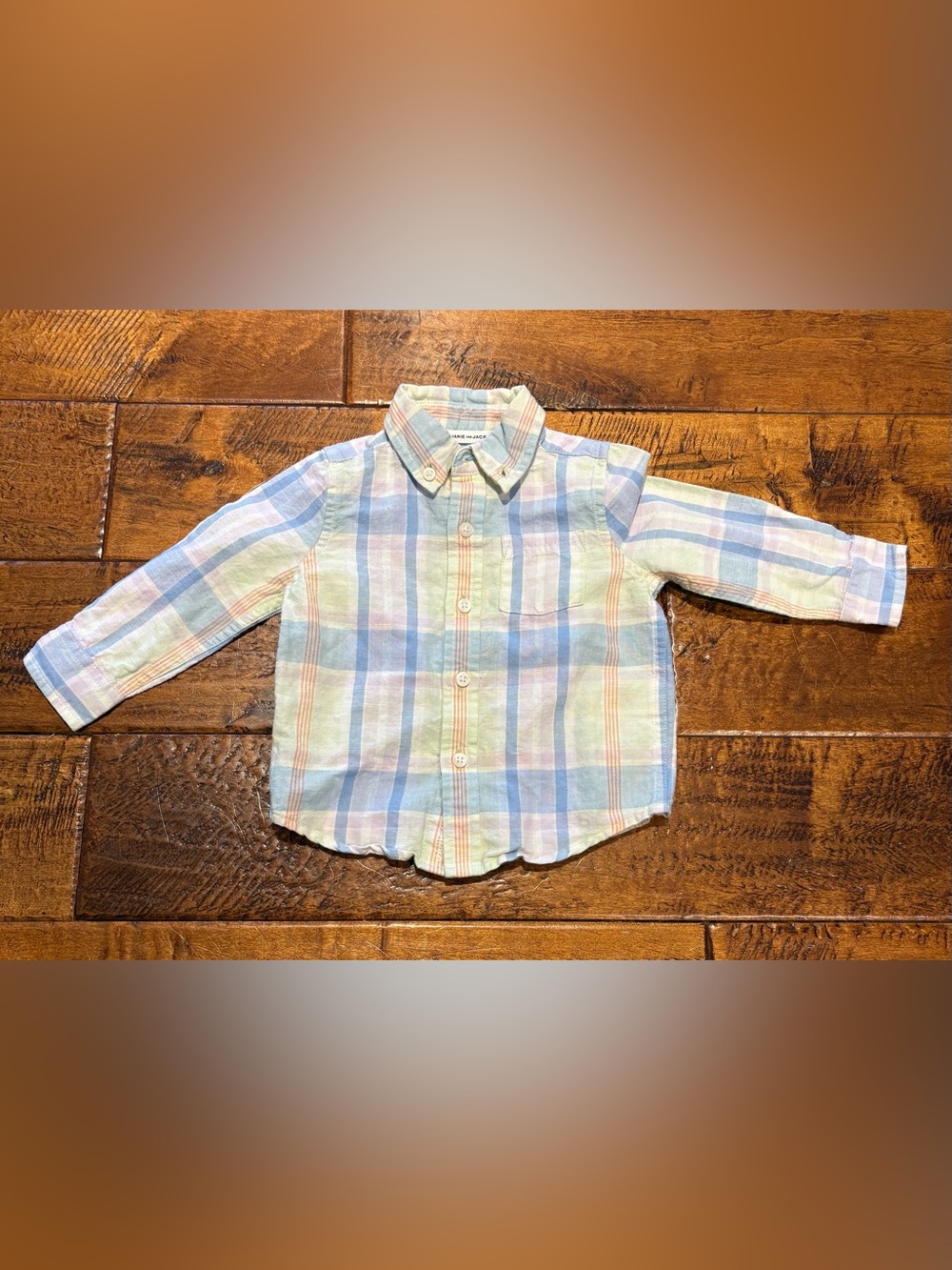 Janie and Jack Pastel Plaid Button-Down Shirt - Blue, Cream, Pink size 6-12 mo